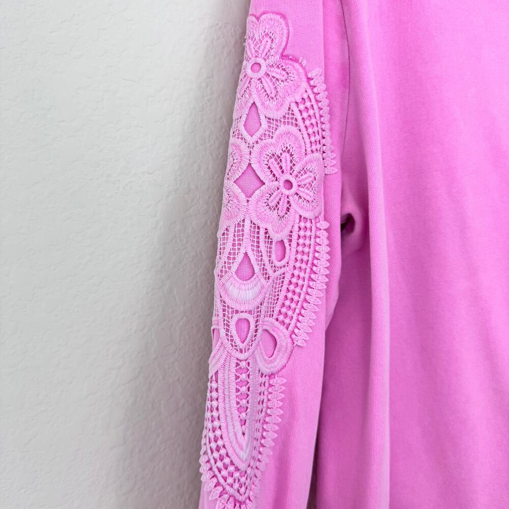 Lilly Pulitzer Womens Roony Lace Sweatshirt Top Size XL Bright Preppy Pink - Picture 3 of 7